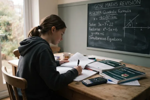 A GCSE student working through maths with a tutor