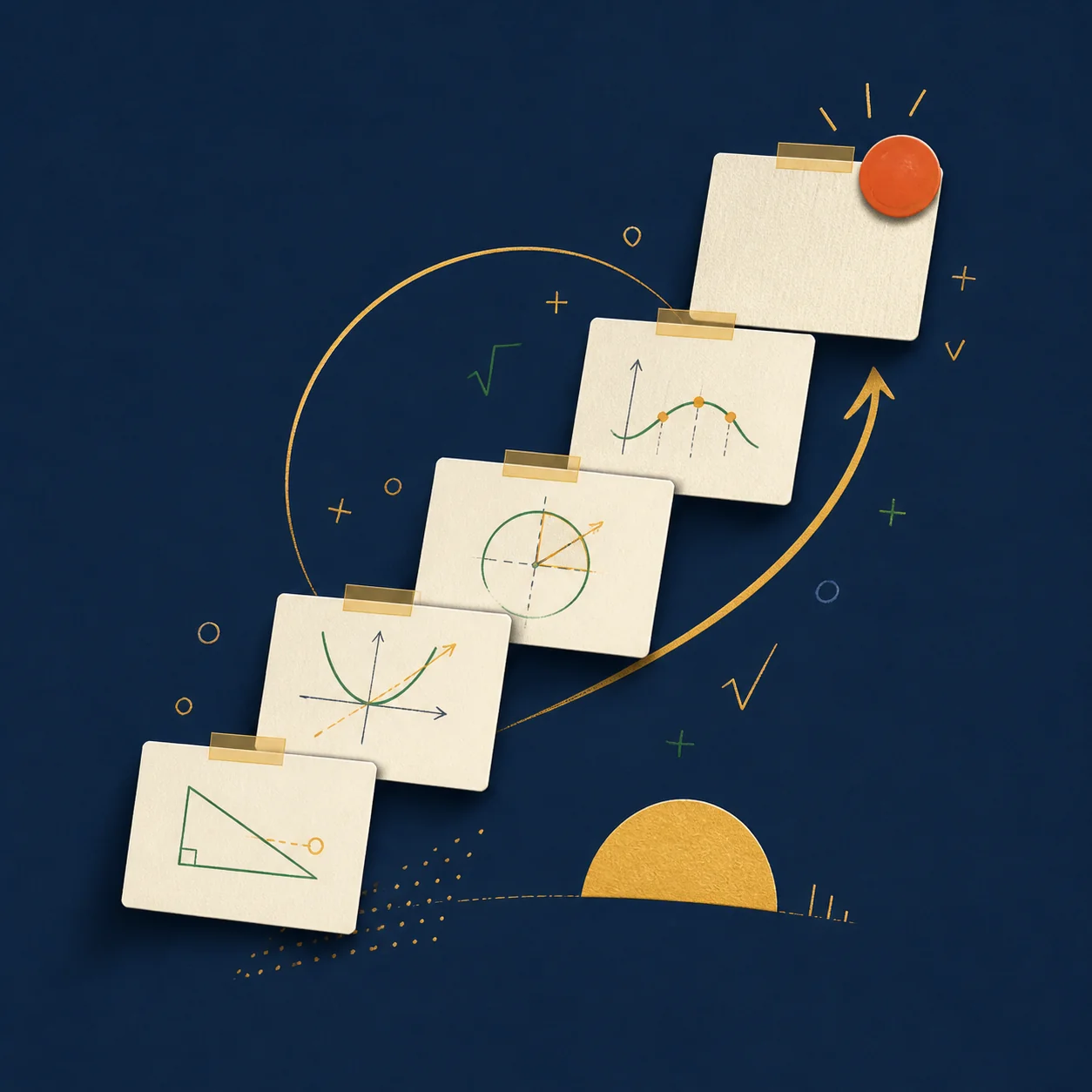 Maths topic cards forming a journey of progress