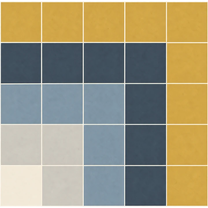 Five nested L-shaped bands contain 1, 3, 5, 7 and 9 squares, together forming a five-by-five square.