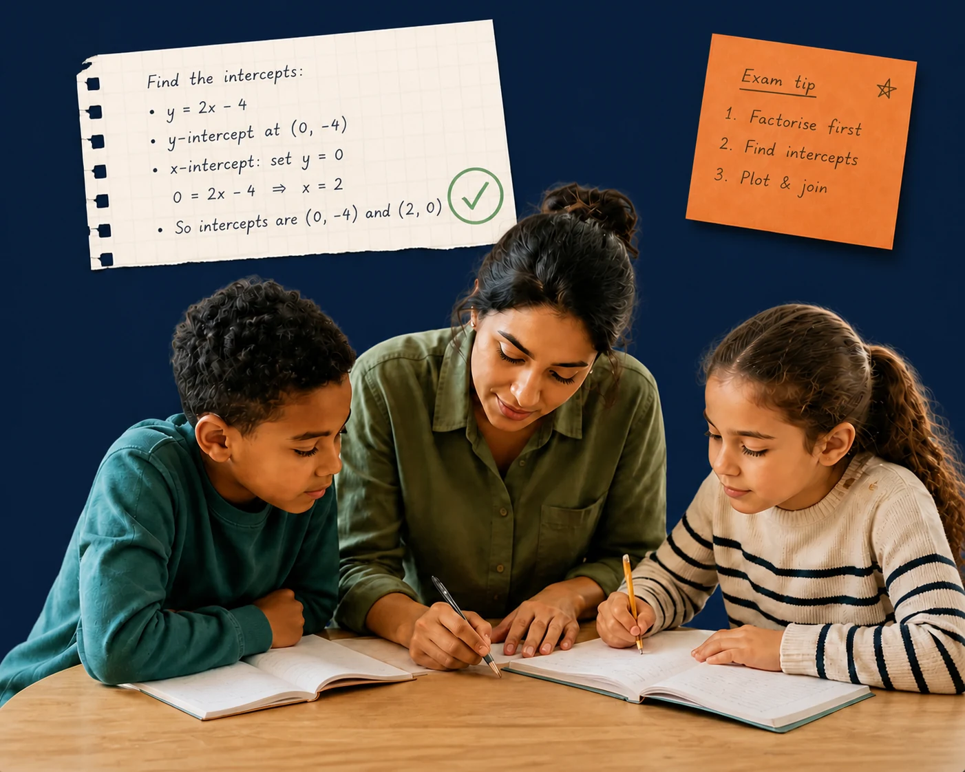A tutor supporting two KS2 learners as they work through maths together
