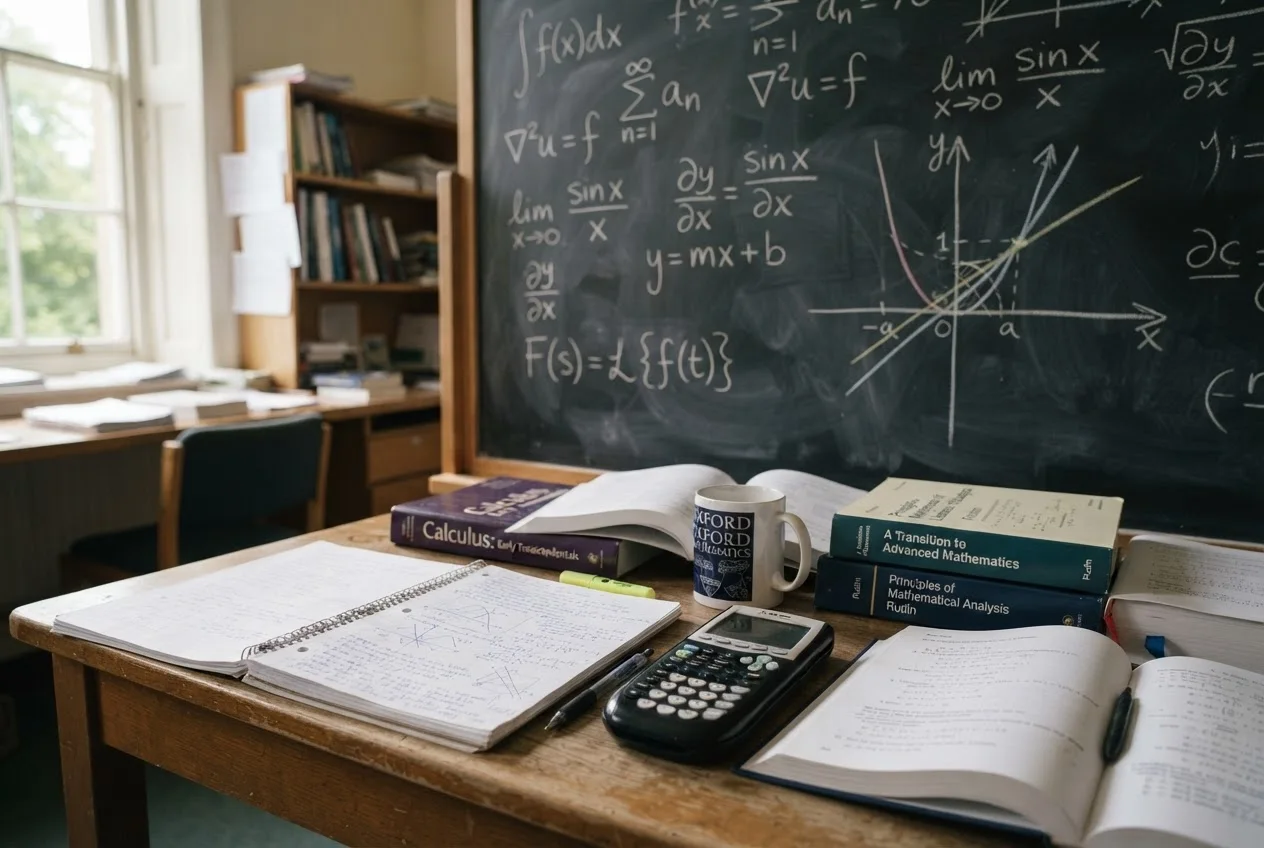 A university student reviewing entrance-preparation Maths with a tutor