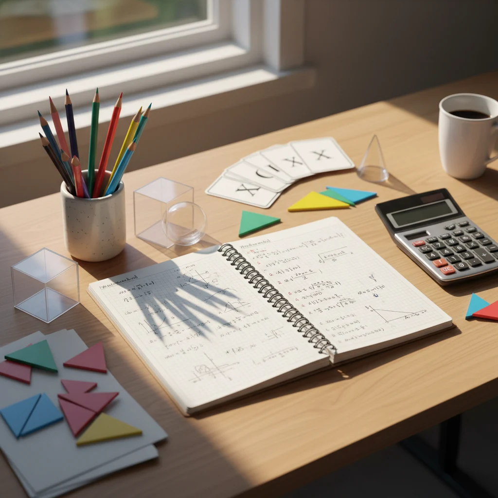 Maths tutoring materials on a study desk